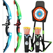 VATOS 2 Pack Bow and Arrow Toy, Light Up Archery Toy with Cup Suction Standing Target Outdoor Toy for Boy Girl Aged 5-12 Year