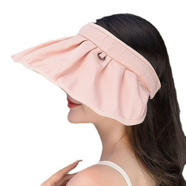 Visière d'Été en Forme de Conque Pure Colorée Bandeaux pour Femmes Large Bord Chapeaux de Plage Enroulables Pliables