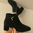 thumbnail image 3 of Suede Chelsea Boots Women Block Heel Pointed Toe Zipper Splice Ankle Booties Casual Winter Dress Short Boots, 3 of 7