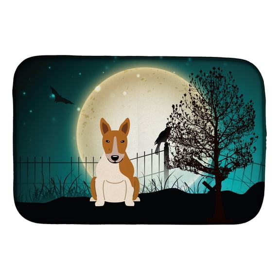 Halloween Scary Bull Terrier Red White Dish Drying Mat