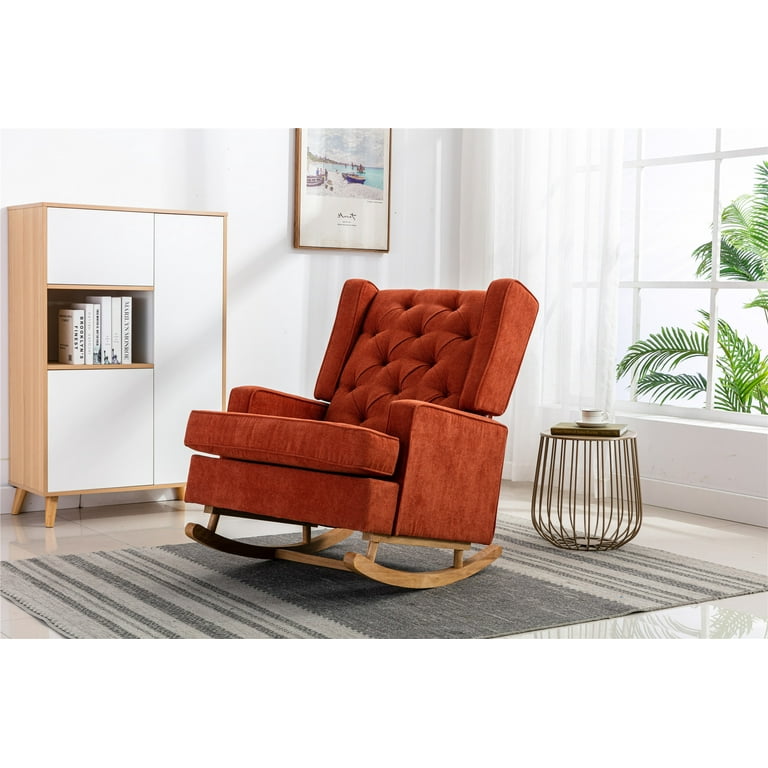 Rocking Chair Indoor Lounge Chair Comfortable Accent Chair,Nursery Glider  Recliner Modern Rocker Glider Chair with Button Tufted High Back Cushion  for Living Room Bedroom Office, Mustard 