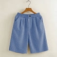 thumbnail image 4 of VV AVEORS Women'S Plaid Cotton Linen Shorts Gingham Loose High Waist Bermuda Wide Leg Summer Beach Casual Lounge Shorts With Pockets Blue S, 4 of 4