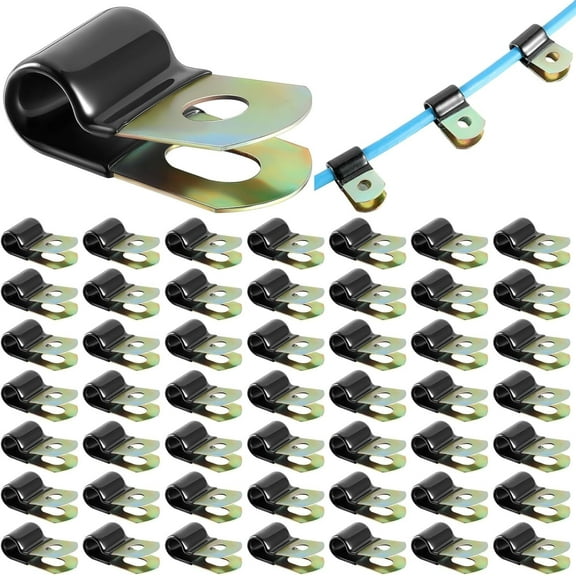 50 Pack Vinyl Coated Cable Clamps Metal Wire Rubber Cushioned Hose Pipe Clamp