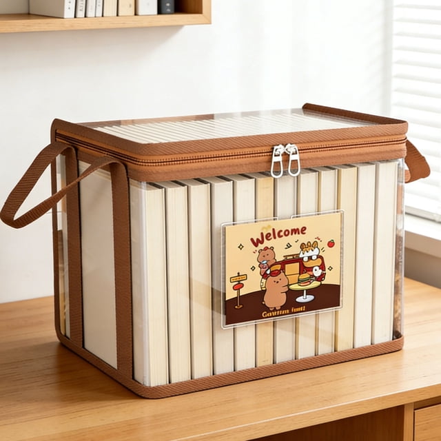 pstuiky Book Storage Box Transparent Dustproof Foldable 37X23X31.5Cm Desktop Organizer Classroom Home Use