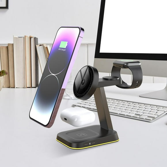 SPOORYYO 3-in-1 Wireless Charger Station, 15W Fast Vertical and Horizontal Charging Stand for Mobile Phone, Watch, Headphones