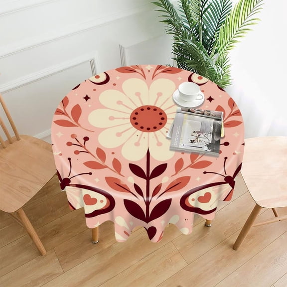 RKSupls 60 Inch Round Tablecloth, Butterflies Around Daisy Premium Polyester Straight Edge Wrinkle Resistant Washable Table Cover for Party Home Dining Decor