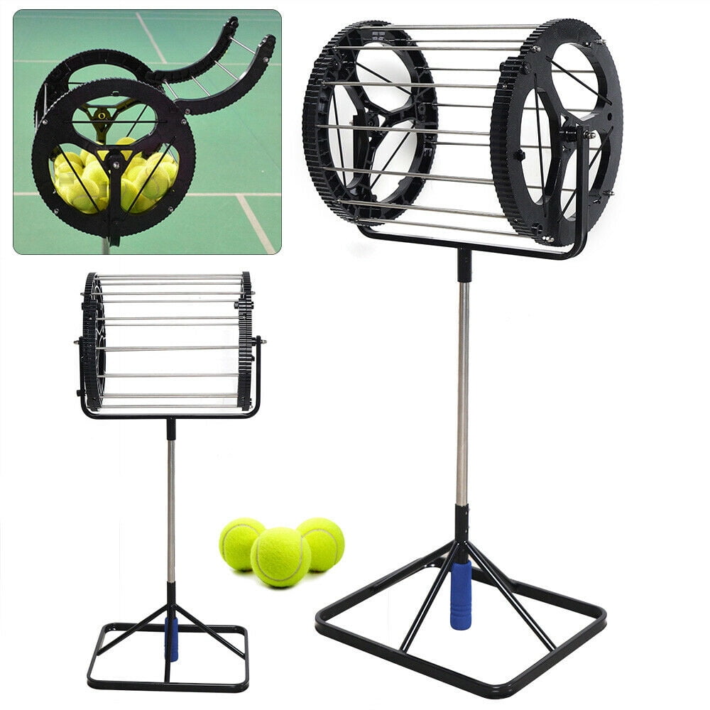 Automatic Large Capacity Stainless Steel Tennis Ball Hoppers, Black and Blue, 55 Count