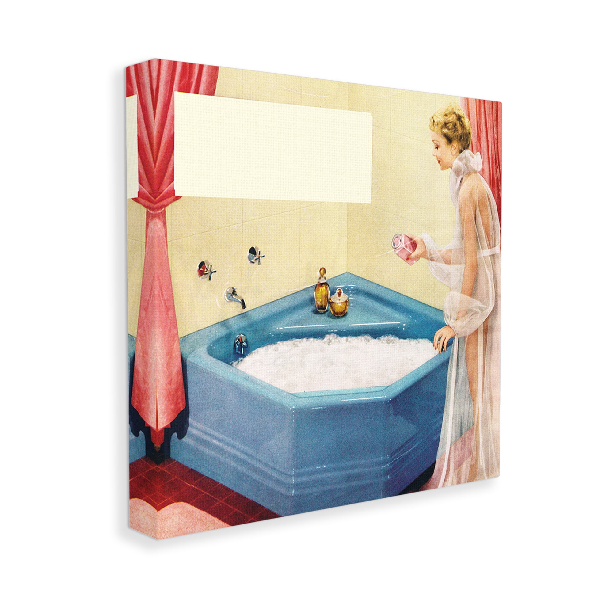 Stupell Industries Vintage Bubble Bath Girl Novelty Painting Gallery Wrapped Canvas Art Print Wall Art, 30 x 30