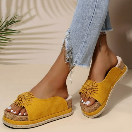 

XIAOFFENN Sparkly Sandals Sandalias Para Mujer Vintage Floral Print Open Toe Sandals Slides Shoes For Women