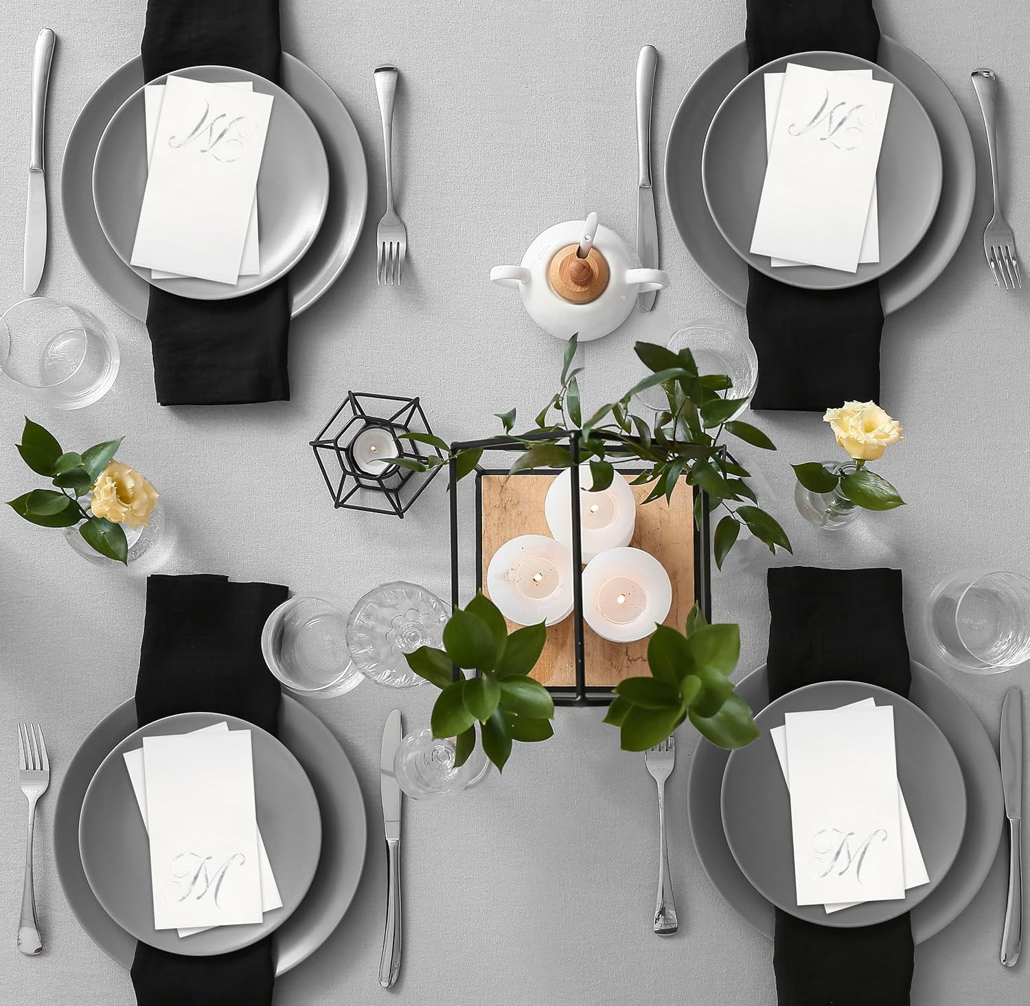 Gift Boutique 100 Silver Monogram on White Napkins