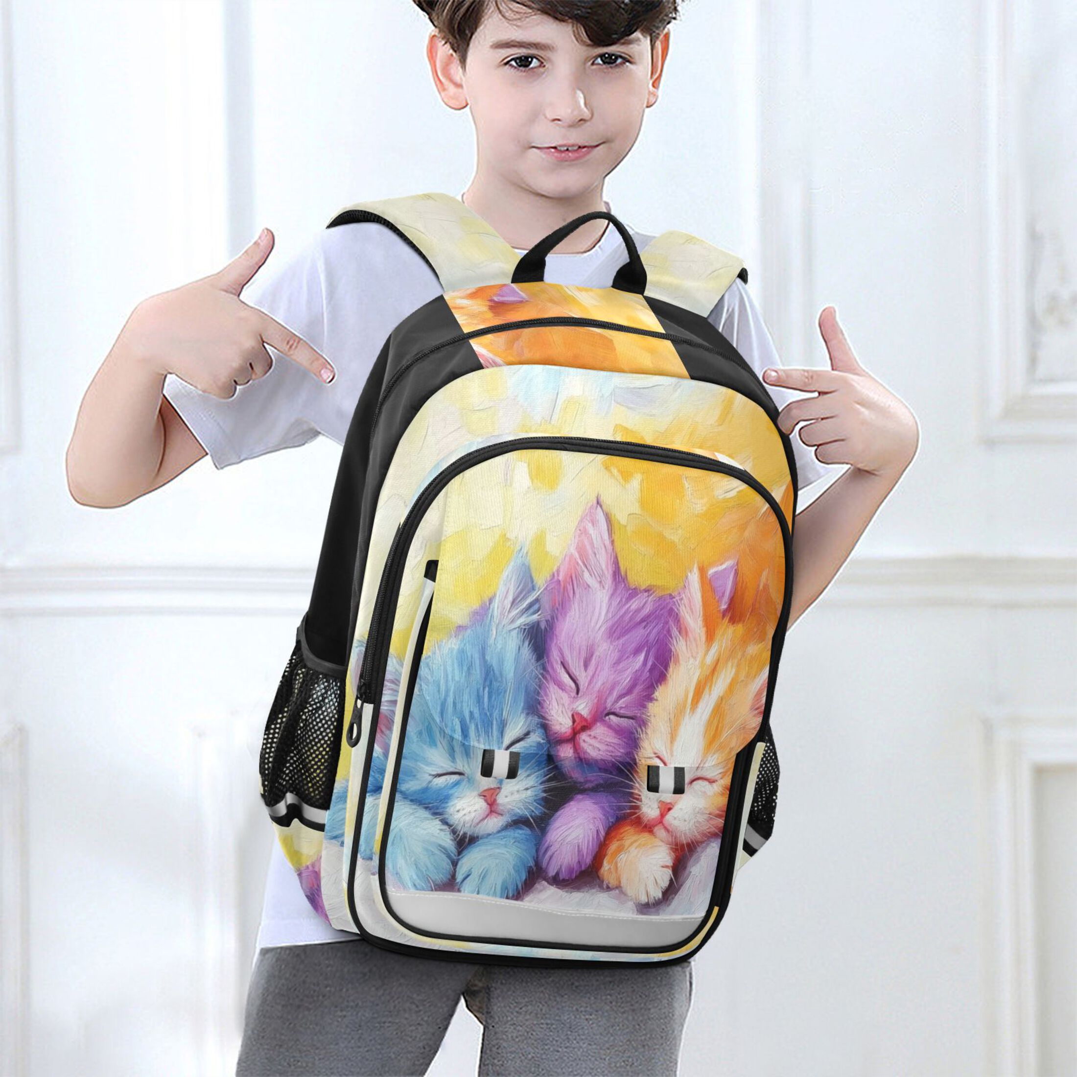 Backpack 12.9 *5.1 * 17.7 Inches Outing Backpack, Shopping Backpack, Travel Backpack Three Colored Cats