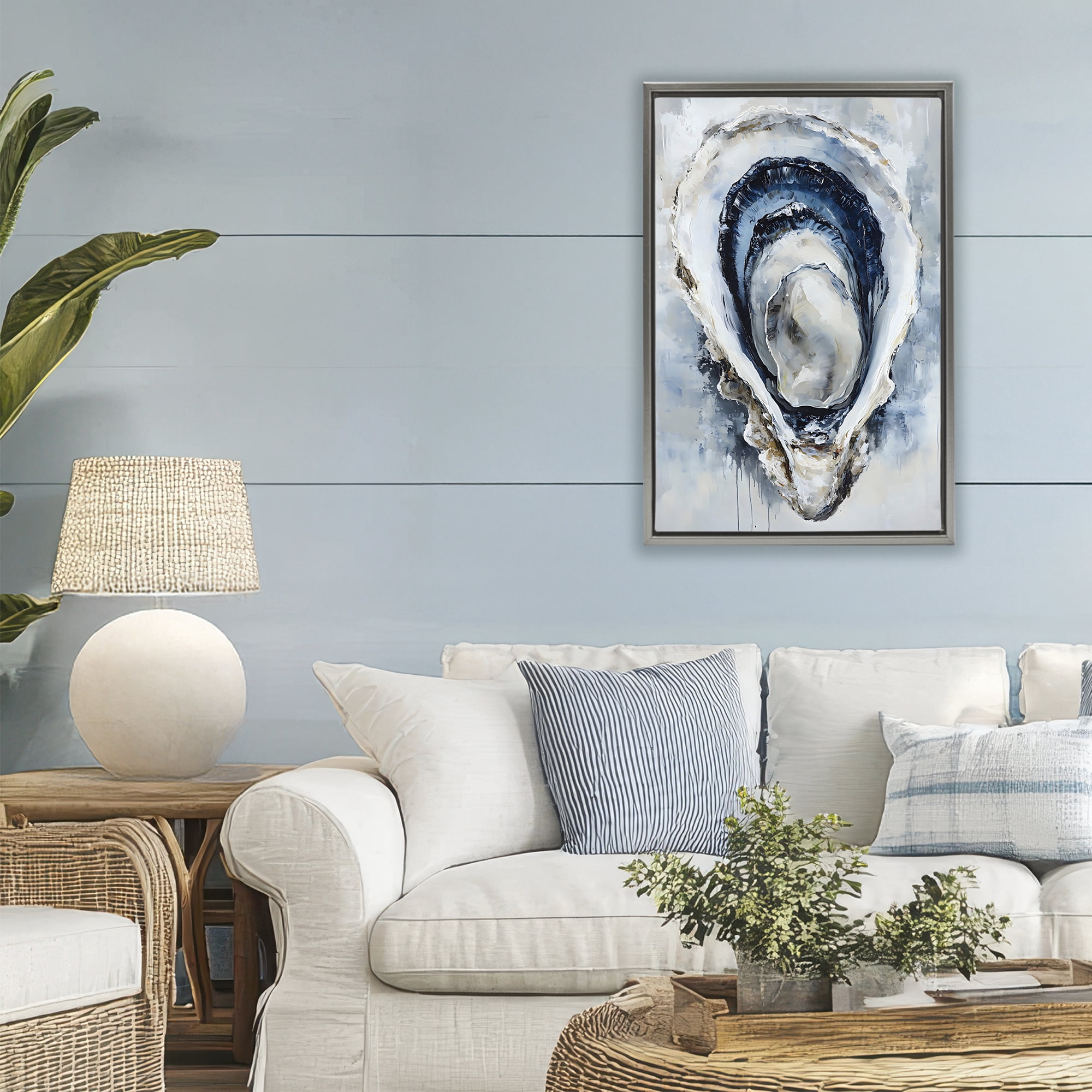 Stupell Industries Blue Oyster Shell Interior Gray Framed Floater Canvas Wall Art, design by Creative Studio