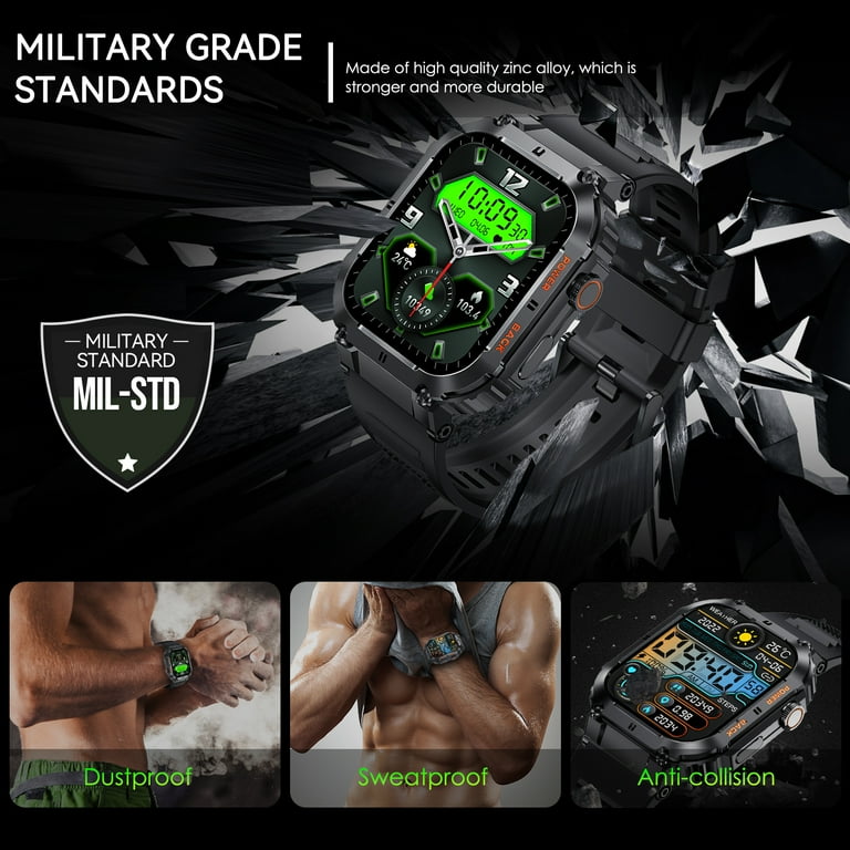 Military Smart Watch for Men(Answer/Make Calls) Rugged Tactical Fitness  Tracker