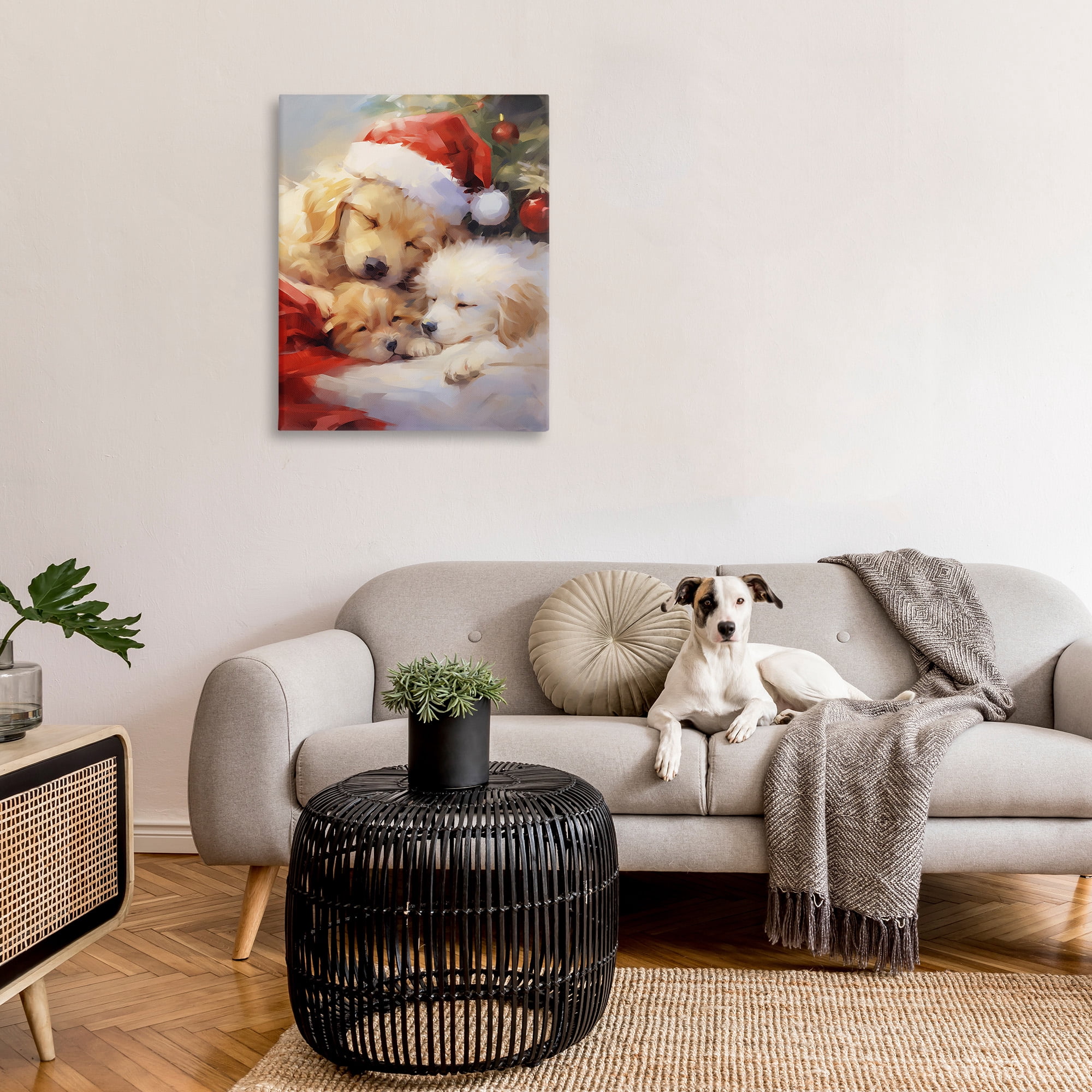 Stupell Industries Christmas Puppies by Tree Holiday Painting Gallery Wrapped Canvas Art Print Wall Art, 30 x 40