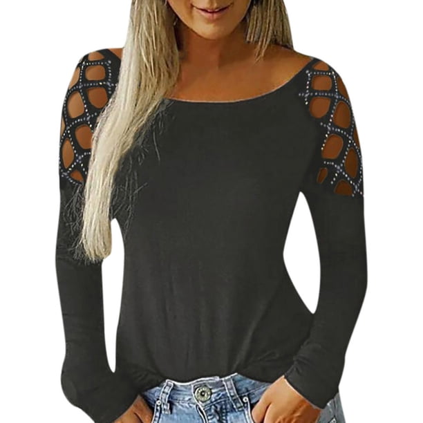 Blusa de manga larga con hombros descubiertos y manga larga para mujer Fridja fhghd1651