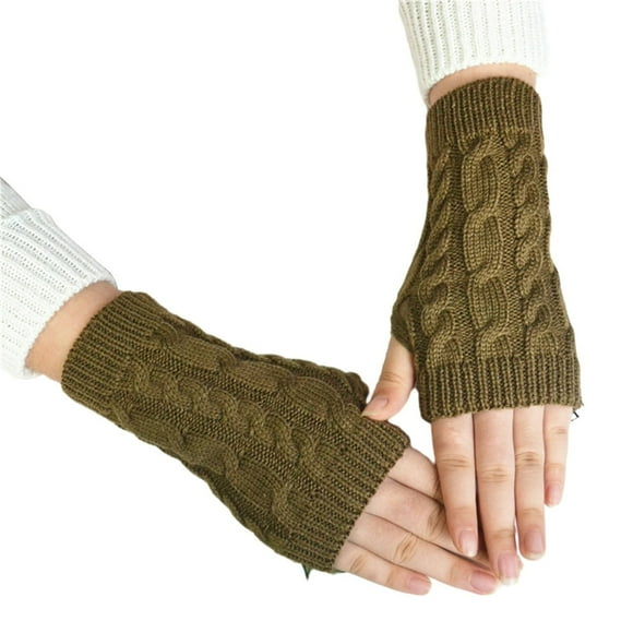 1 Pair Women Winter Gloves Crochet Knitting Mittens Warm Half Fingers Solid Color Elastic Anti-slip Gloves Twist Pattern Women Gloves Unisex Hands Warmer