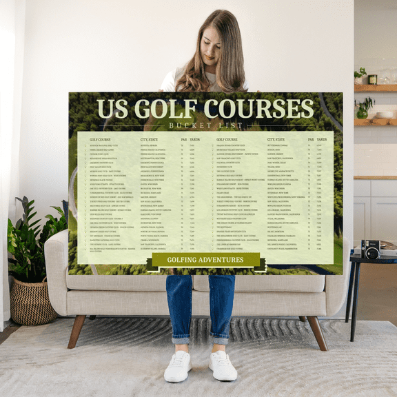 Elephant Stock Us Golf Courses Push Pin Bucket List Wall Art - Hobbies And Lifestyle Canvas Art - 12" x 8"