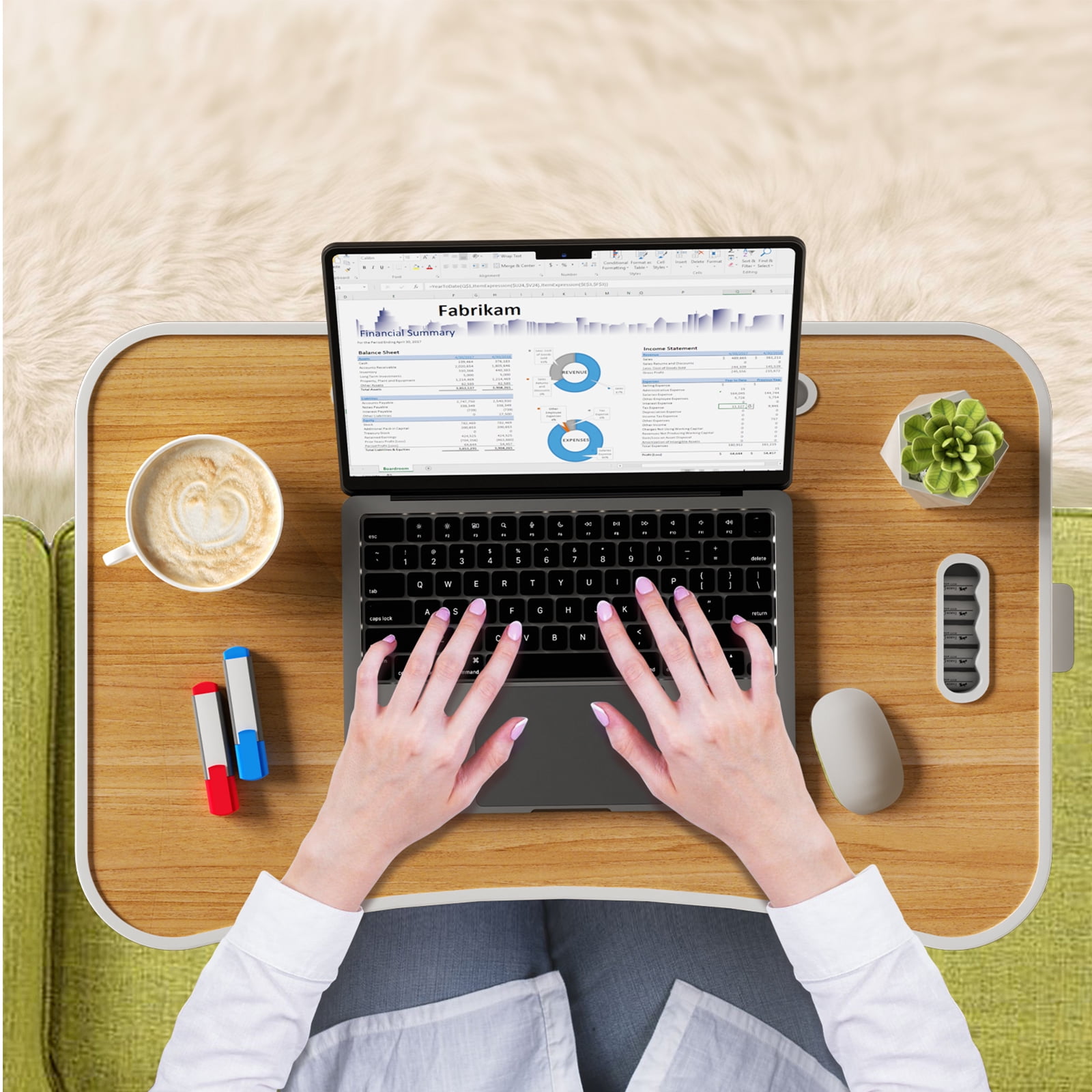 PHANCIR Lap Desk with Handle, 23.6" Foldable Wood Laptop Desk Nonslip, Durable Edge with Slots Cup Holder & Drawer, for Home Reading Writing Eating & On-the-Go Use, Walnut