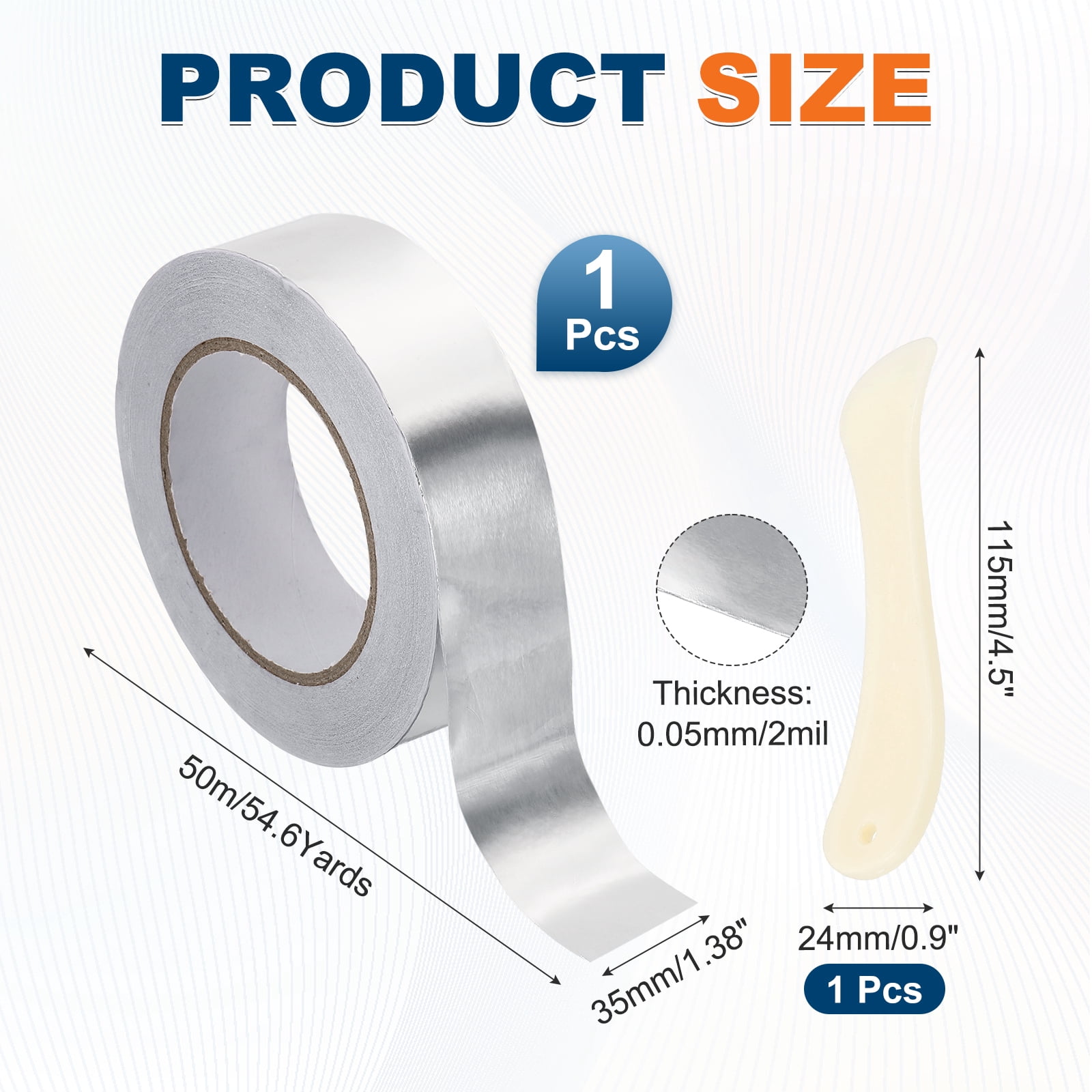 Uxcell Aluminum Foil Tape (1.4" x 164Feet, 2mil) - Heavy Duty Waterproof Silver Metal Duct Tape High Temperature HVAC Heat Patch with Tool, for Ducting/HVAC/Metal Insulation and Repair