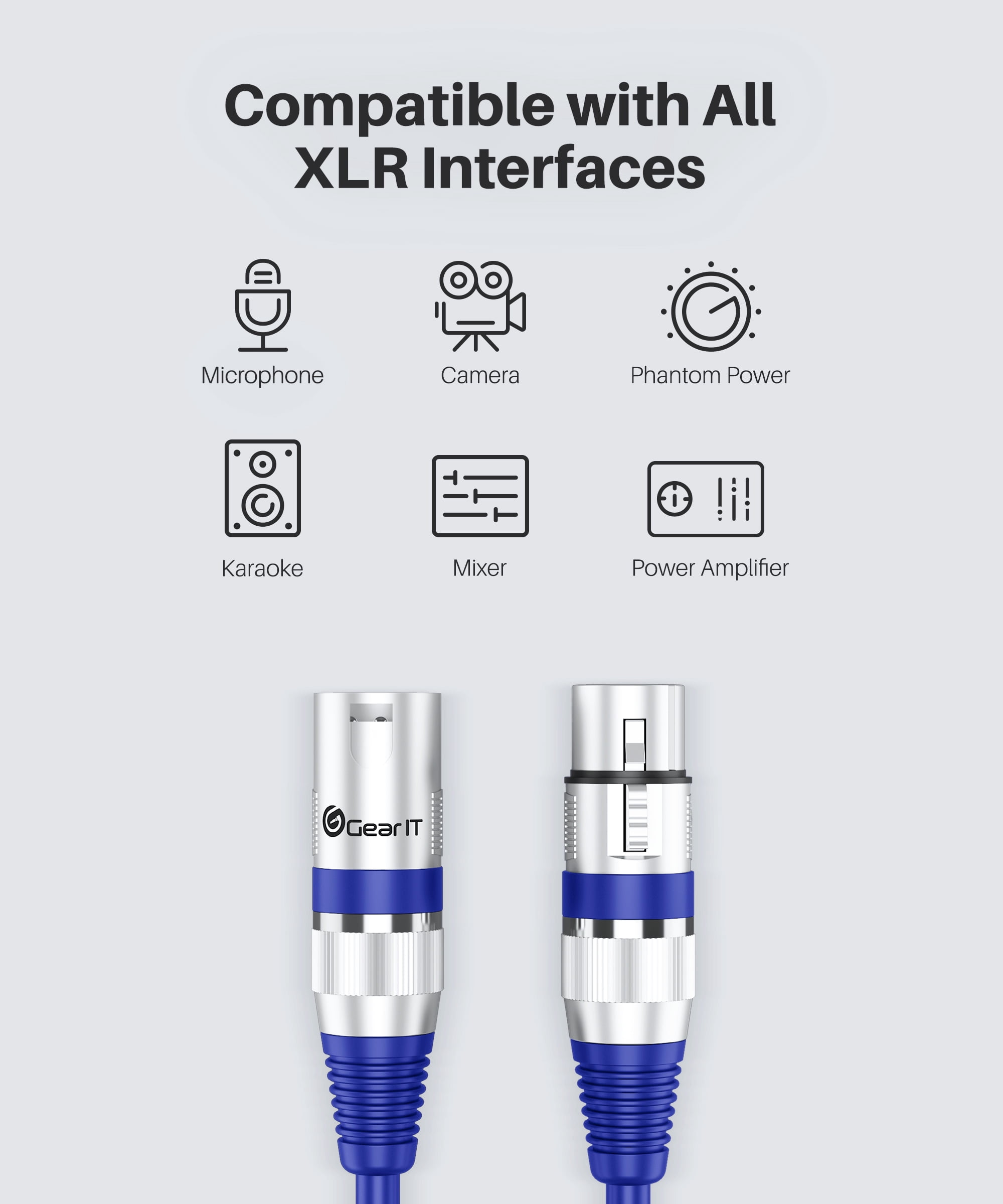 GearIT XLR to XLR Microphone Cable (100 Feet, 1 Pack) XLR Male to Female Mic Cable 3-Pin Balanced Shielded XLR Cable for Mic Mixer, Recording Studio, Podcast - Blue, 100Ft, 1 Pack