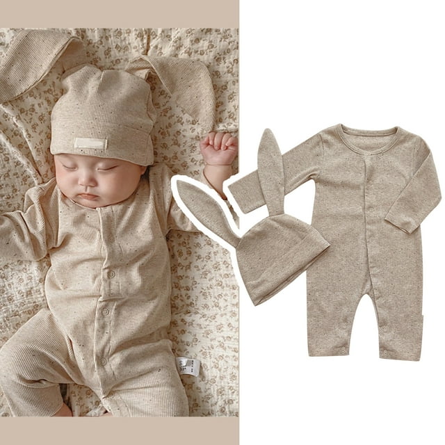 Ensemble de Pâques pour Bébé Fille, Mignon Bonnet à Oreilles de Lapin, Cache-Couche, Grenouillère Mignonne à Col Ras du Cou, 0-3 Mois