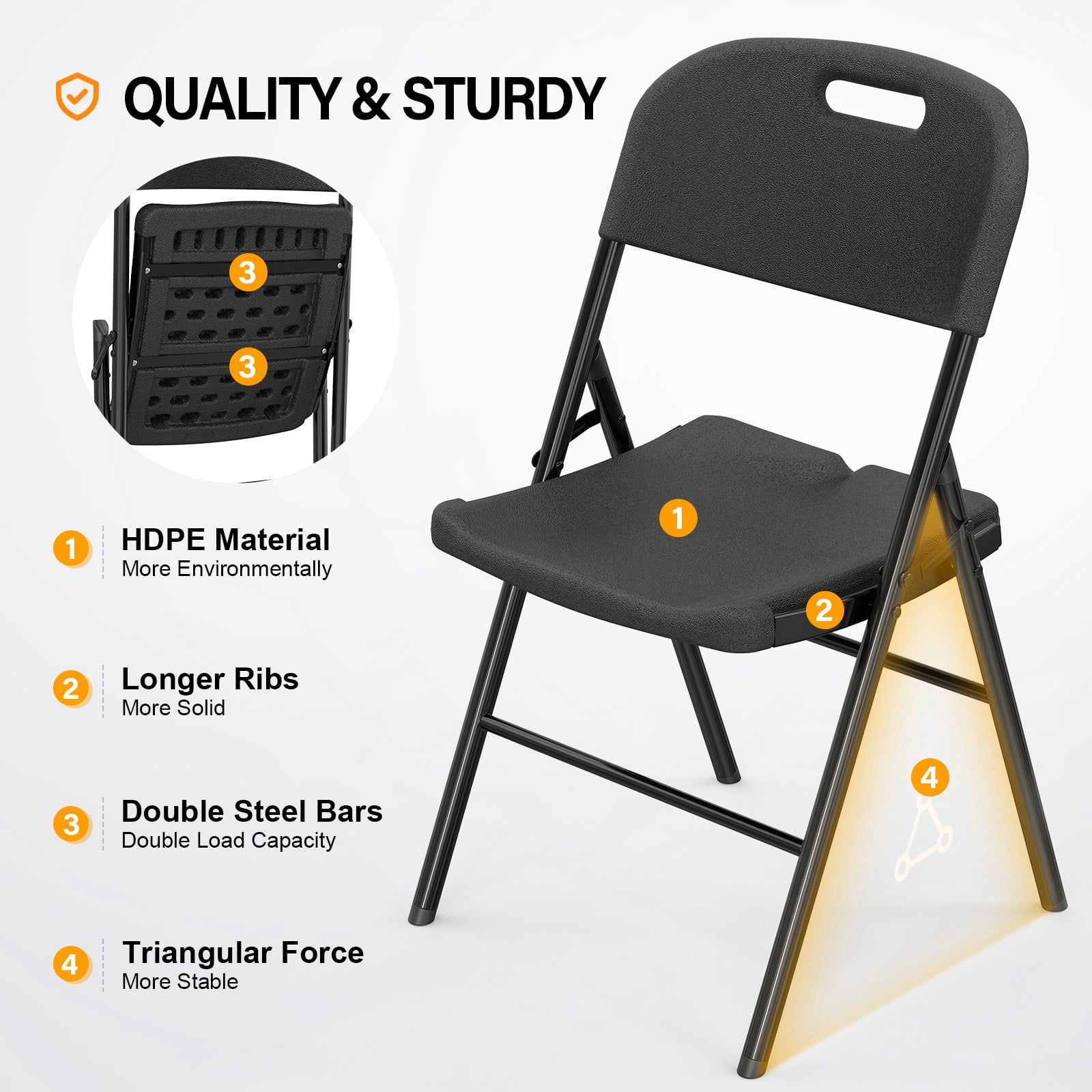 Ktaxon 10 Pack Folding Chairs, Plastic Portable Chairs for Kitchen, Living Room, Comference, Outdoor Folding Chairs, Black