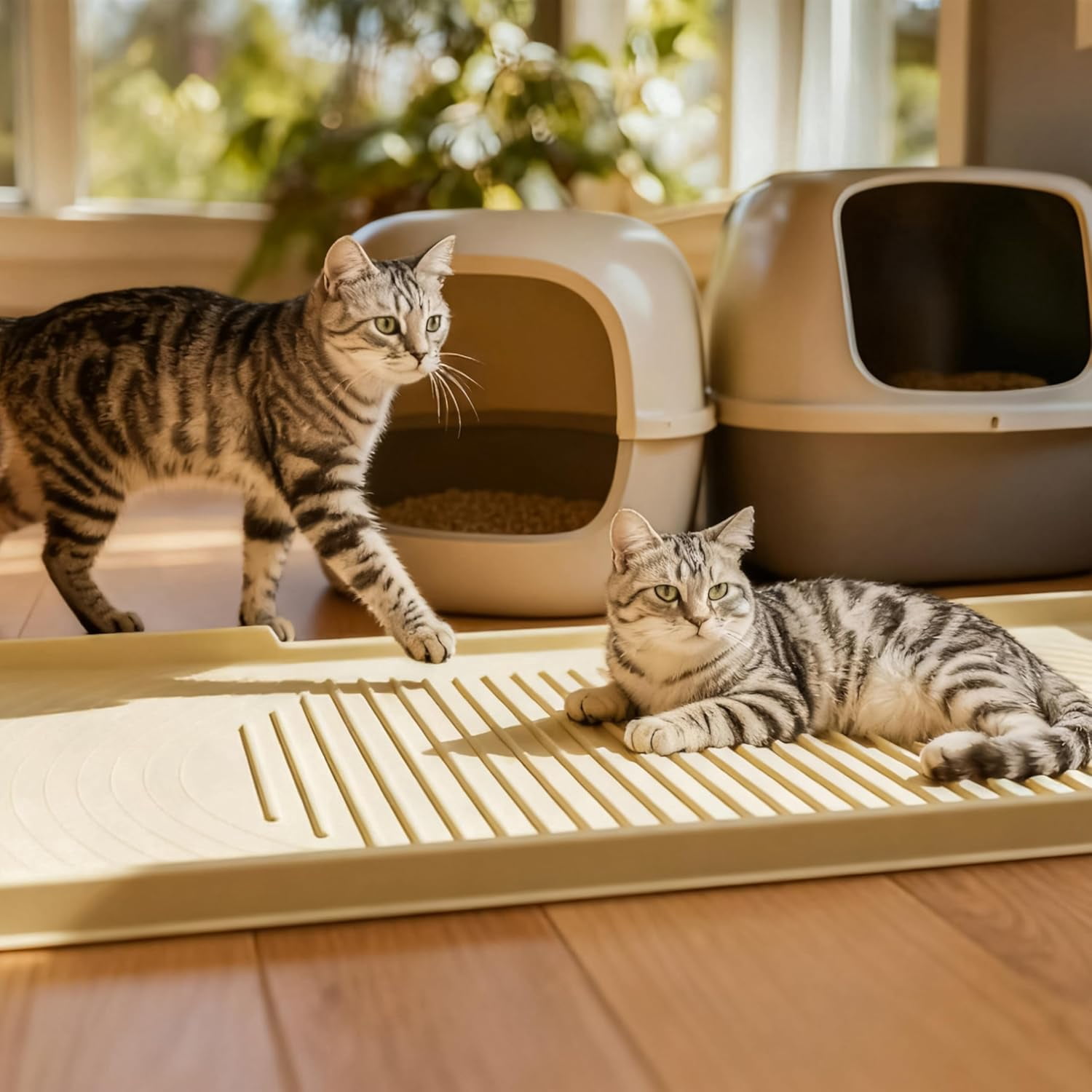 Cat Litter Mat 54" x 27.5" XXL, Extra Large Silicone Mat for Litter Box, 1.38" Raised Edge Waterproof Litter Trapping Mat Pad for Scatter Control, Soft on Kitty Paws, Protect Floor (Beige)