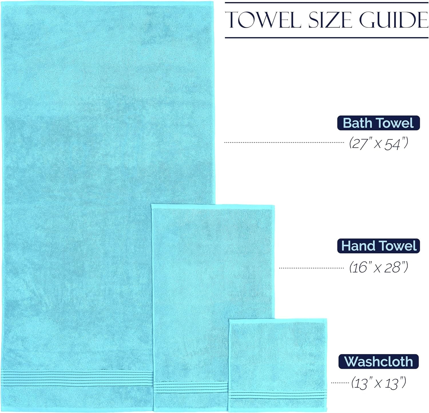Elegant Comfort Cotton 6-Piece Towel Set, Includes 2 Washcloths, 2 Hand Towels and 2 Bath Towels, 100% Turkish Cotton - Highly Absorbent and Super Soft Towels for Bathroom, Aqua