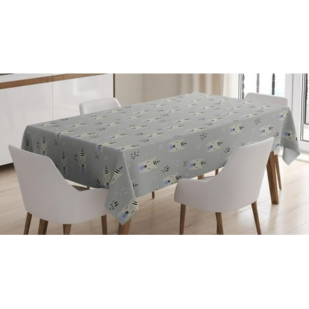 Hipster Tablecloth, Cute Bear Faces with Glasses and Doodle Triangles Dots Nursery Pattern, Rectangular Table Cover for Dining Room Kitchen, 60 X 84 Inches, Pale Grey Black Beige, by Ambesonne