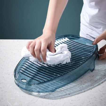 Hand Washing Board, Slip Practical Thicken Transparent Durable Portable Washboard for Socks Shirts Washing Clothes Household Blue