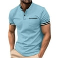 thumbnail image 2 of Vivianyo HD Short Sleeve Shirt for Men,Big Men's Standing Collar Hutton Striped Loose Casual Shirt, 2 of 6