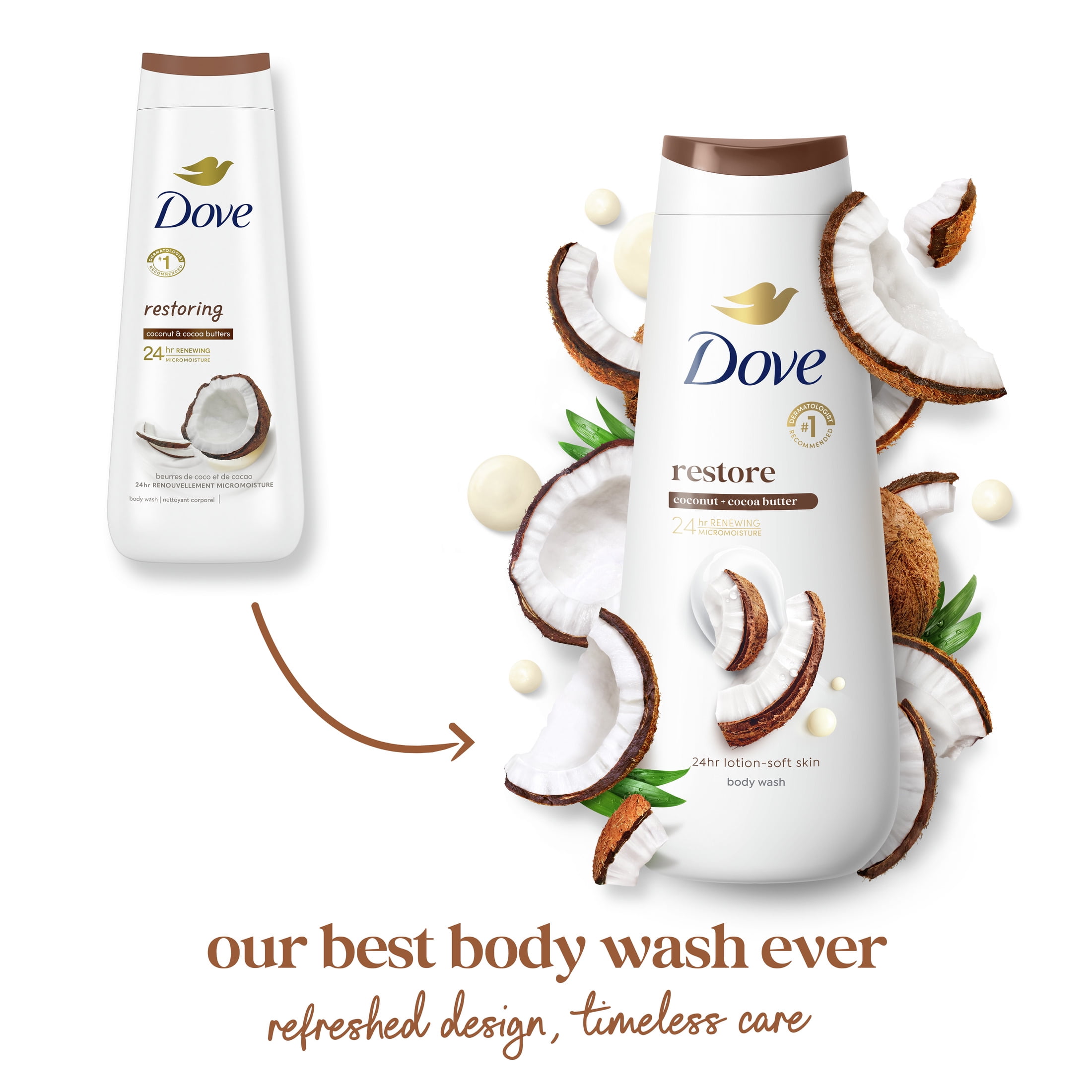 Dove Women's Body Wash Restoring Coconut & Cocoa Butter Gentle Skin Cleanser All Skin, 20 oz