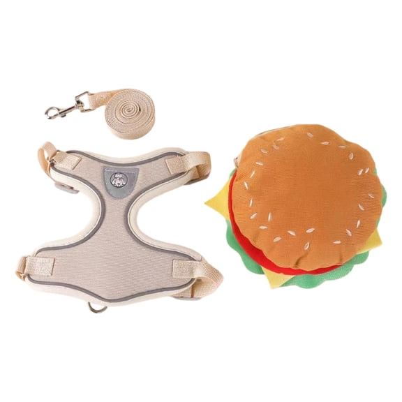 Adjustable Pet Vest Harness and Leash Set with Cute Hamburger Decor, Breathable Walking Vest for Small Dogs and Cats,Small