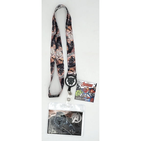 marvel avengers black panther lanyard with retractable card holder