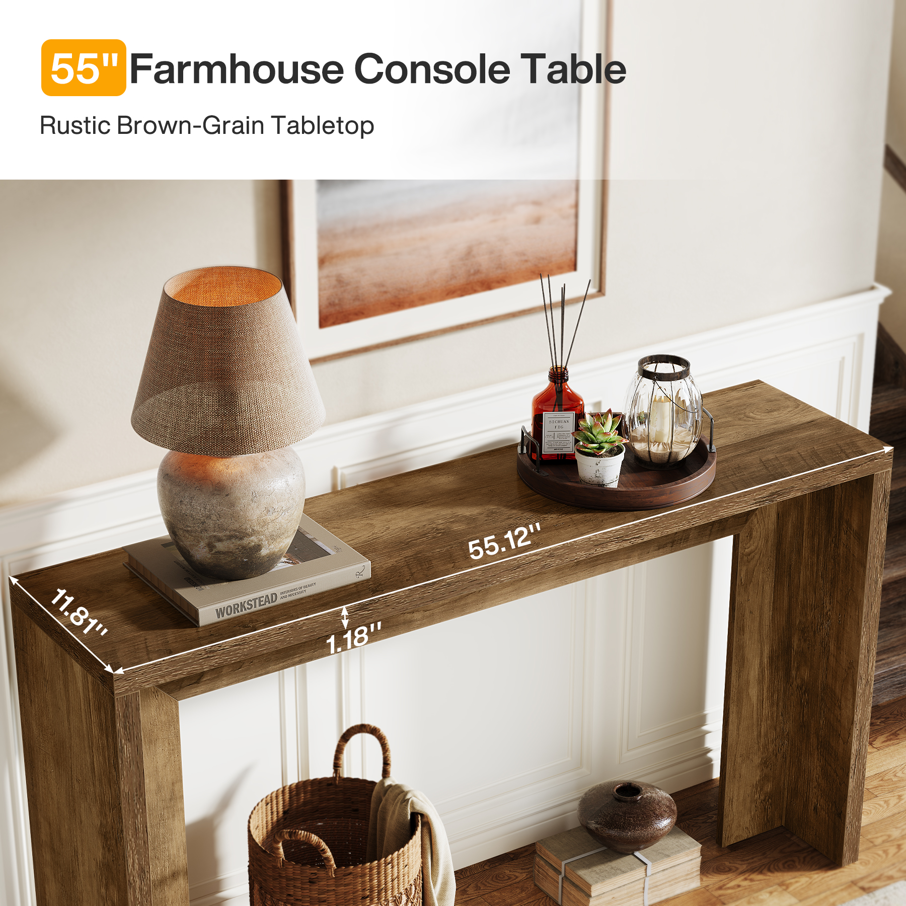 Tribesigns 55-Inch Farmhouse Console Table with Storage, Rustic Brown Wooden Sofa Table for Entryway, Foyer, Hallway, Living Room, Easy Assembly