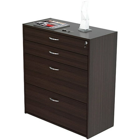 Inval 4 Drawer Lateral Wood Lockable Filing Cabinet Espresso