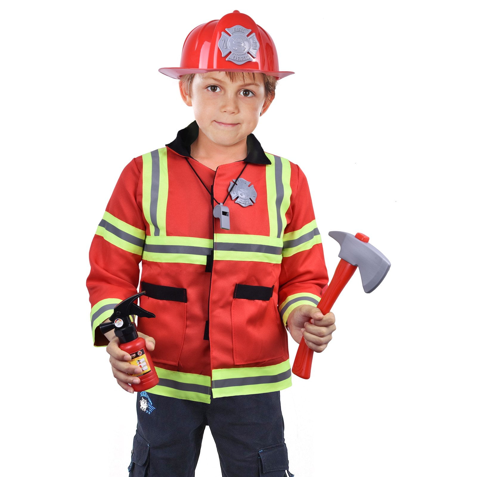 Pretend Role Play Firefighter Gifts for 3 4 iPlay Halloween Fireman Dress Up Set 6 Year Old Toddler Fire Fighter Outfit 5 iLearn Kids Fire Chief Costume 