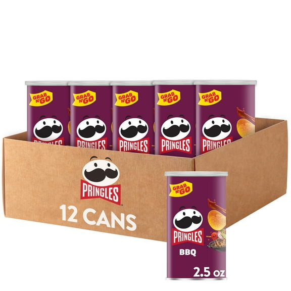 Pringles Potato Crisps Chips, Grab N' Go Cans, BBQ, 2.5oz Cans (Pack of 12)