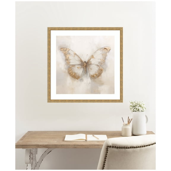 Kate and Laurel Framed Wall Art Print 'Butterfly Neutral 2' by The Creative Bunch Studio, 26 x 26, Mila Dark Gold Frame, Modern Contemporary, Abstract, Animals Art for Wall Decor