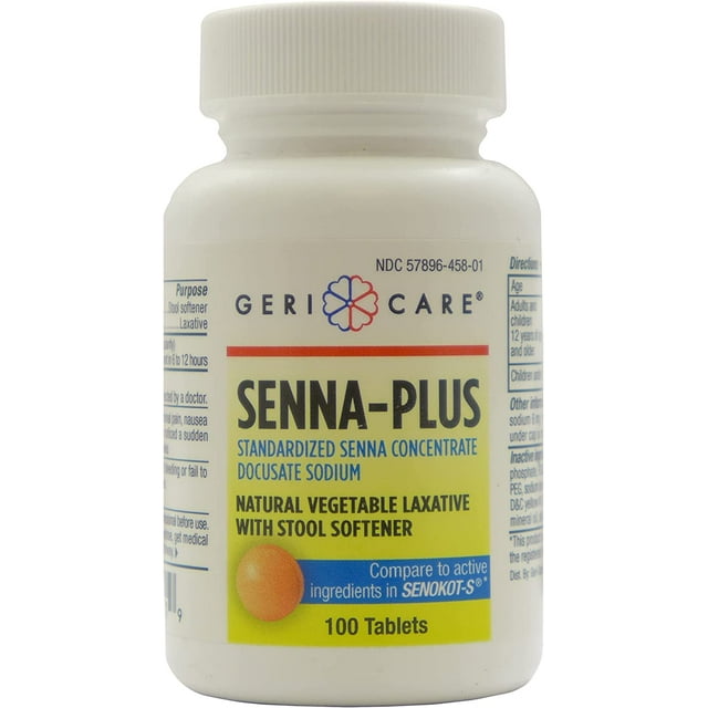 GeriCare Senna Plus Natural Vegetable Laxative with Stool Softener, 4