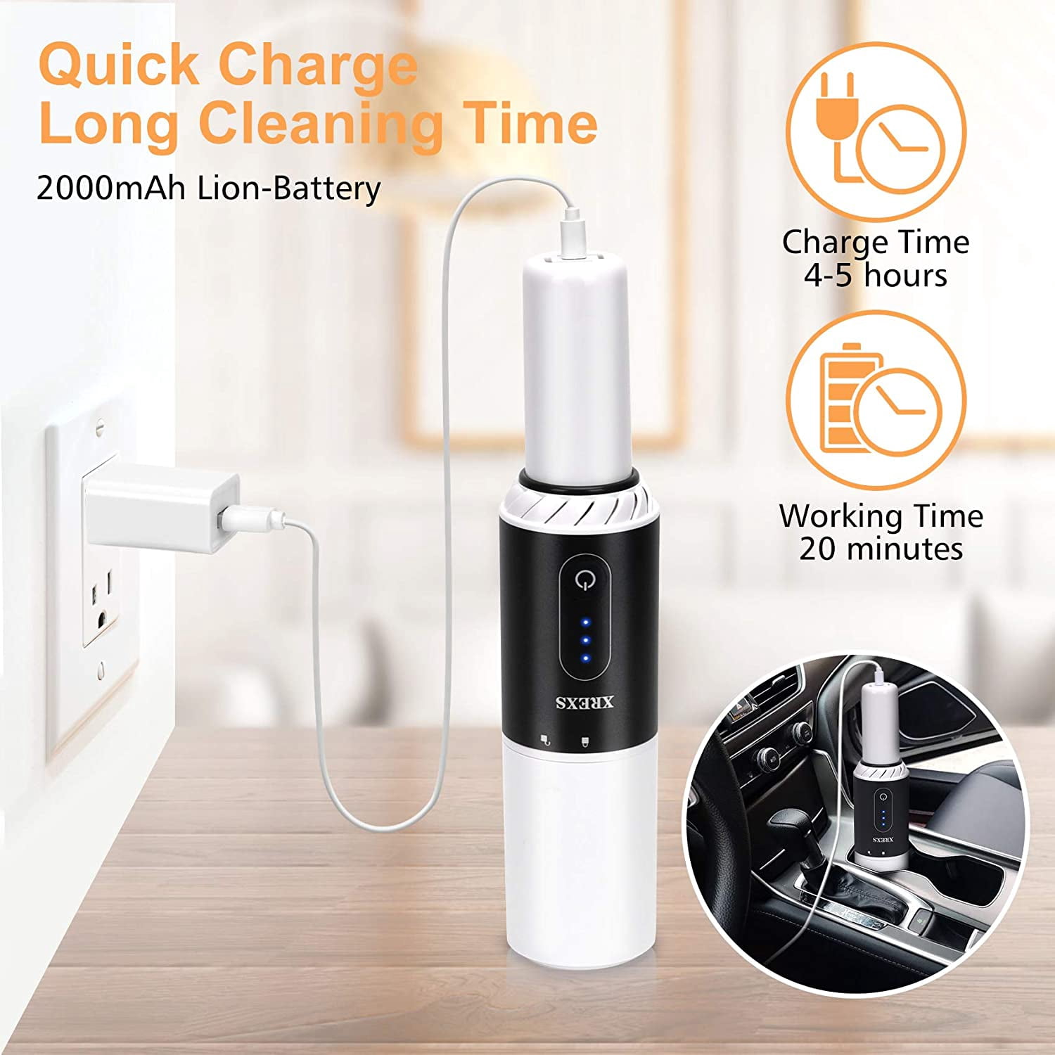XREXS Handheld Vacuum Cordless, Portable Hand Held Car Vacuum Cleaner with High Power, Rechargeable Mini Vacuum for Home Office Pet Hair Cleaning, 8000Pa Strong Suction, Lightweight and Quick Charge
