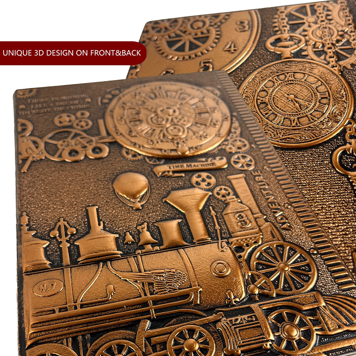 DND Notebook/Diary with 3D Train Embossed Faux Leather Cover, Ideal for Dungeons & Dragons/D&D. Great RPG accessory Nerdy Fantasy gift for male or female DMs and players. Red Copper Train