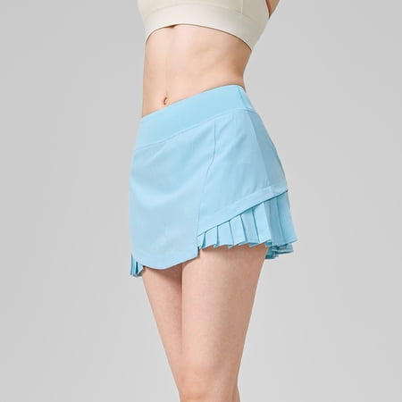 HOWPAY Tennis Skirts for Women High Waisted Athletic Skirts with Pockets Inner Shorts Solid Color Tummy Control Lightweight Summer Clothes Blue S