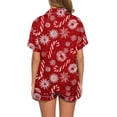 thumbnail image 4 of Enjoytime Christmas Women's Sleepwear Print Notch Collar Short Sleeve Shirts Shorts 2 Piece Loungewear Set Casual Button Down Pajamas, 4 of 7