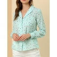 thumbnail image 6 of MODA NOVA Junior's Heart Polka Dots Button Notched Lapel V Neck Shirt  Light Green M, 6 of 6