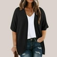 thumbnail image 2 of Olyvenn Fashion Womens Plus Size Cardigan Casual Short Sleeve Summer Fashion Waffle Knit Kimono Open Front Tops Black XXXXL, 2 of 7