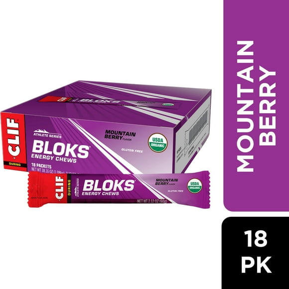 CLIF BLOKS - Mountain Berry Flavor - Energy Chews - Non-GMO - Plant Based - Fast Fuel for Cycling and Running - Quick Carbohydrates and Electrolytes - 2.12 oz. (18 Count)