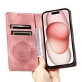 thumbnail image 6 of SaniMore for iPhone 13 Case, PU Leather Embosed Mandala Flower Wallet Protective Phone Cover Card Slots Pocket Purse Women Men Kickstand Vintage Shockproof Anti-fall Shell, Pink, 6 of 10