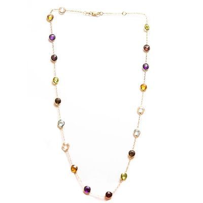 Multi-Gemstone Station Necklace in 14 Karat Yellow Gold (13 Carat)