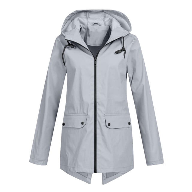 Gabardinas Impermeables de Larga con Capucha y Cremallera para Mujer, Ligeras y Largas, para Viajes Gris XXL